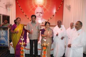 1. L-R= Manjula Manasa, Prof. Indumati, BK Laxmi Behnji, Prof. K.S. Rangappa, BK Sharada Behn, BK Ranganth Brother were Lighting the lamp.